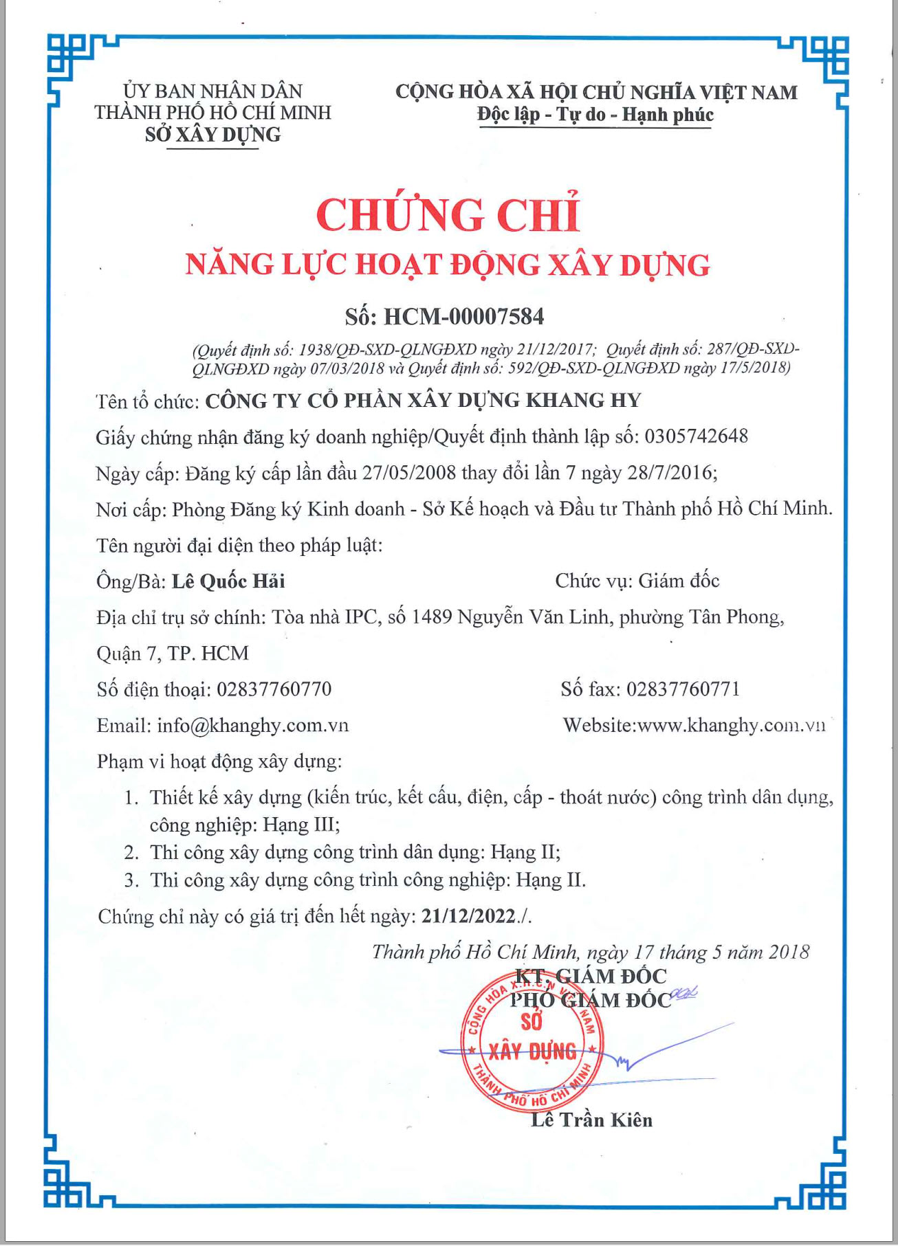 chứng chỉ hoạt động xây dựng